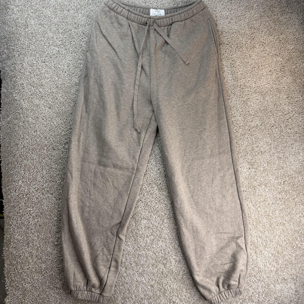 American Eagle Outfitters Sweatpants Womens XS Beige Fleece Jogger Elastic Waist